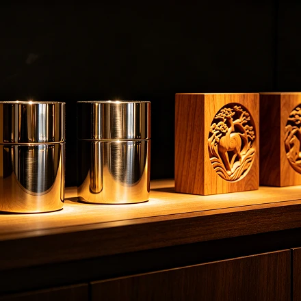 Acier inoxydable et sculpture sur bois