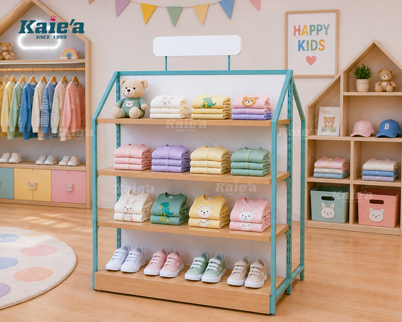Présentoir d'îlot de magasin de vêtements pour enfants