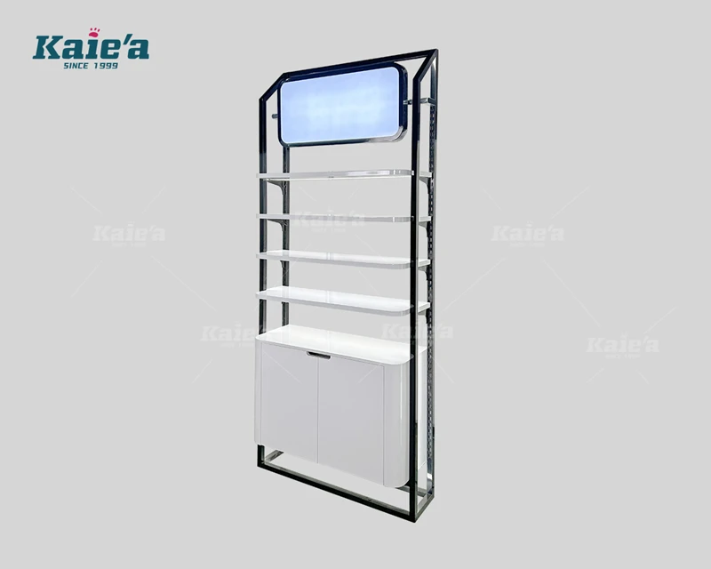 Vitrine pour produits de soins de la peau avec &eacute;tag&egrave;re blanche
