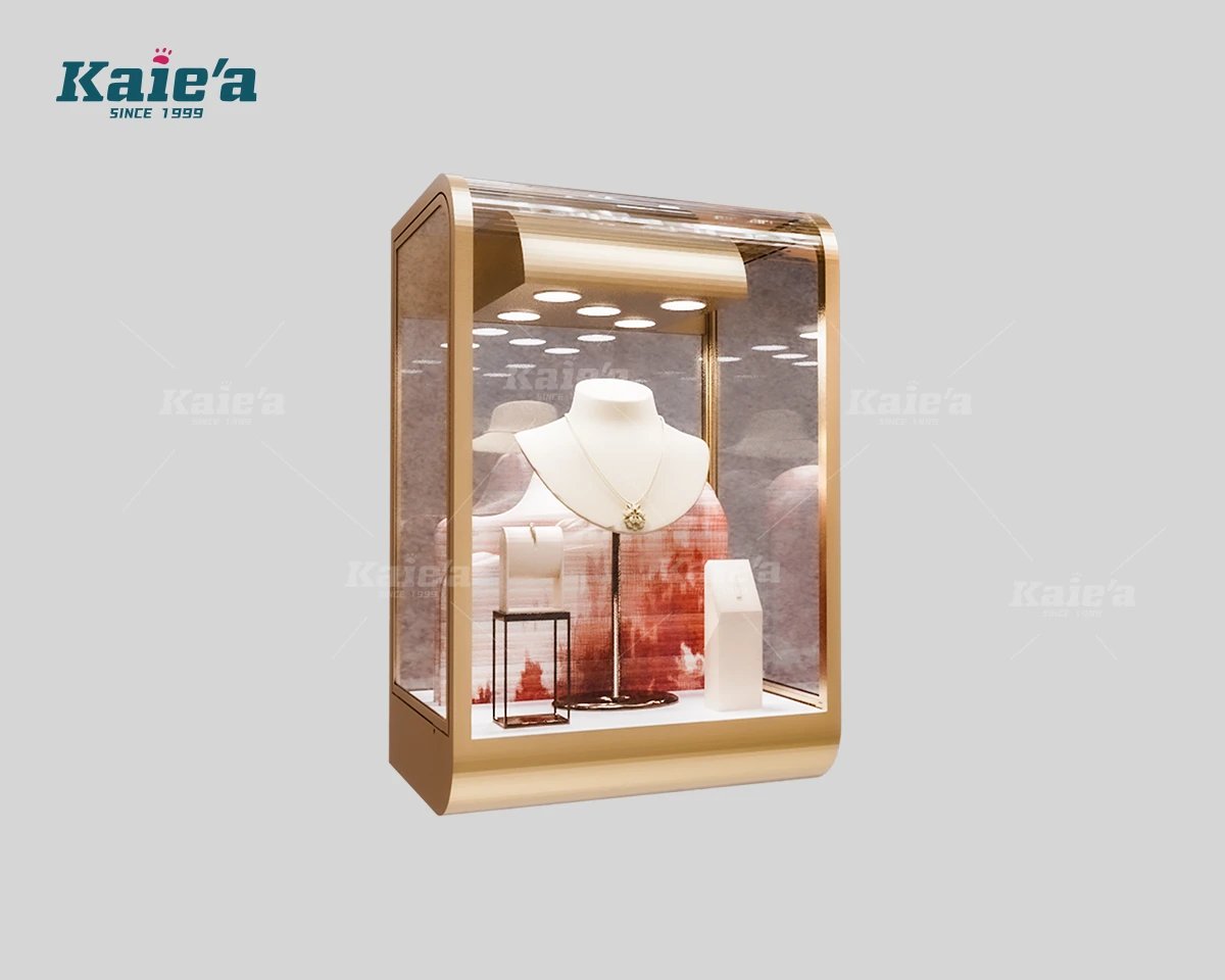 Vitrine murale incurv&eacute;e pour colliers avec spots