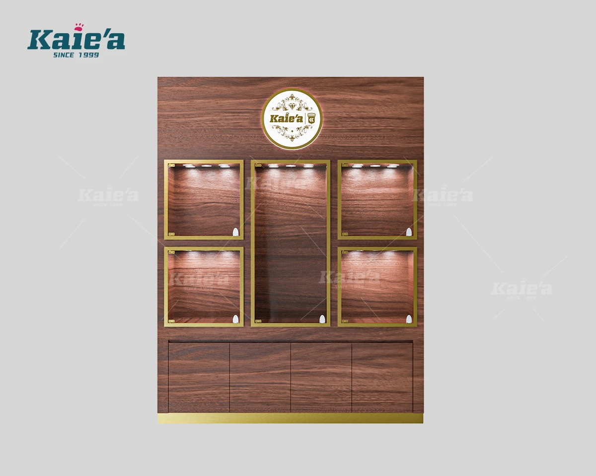 Vitrine murale &agrave; bijoux de luxe en bois fonc&eacute;