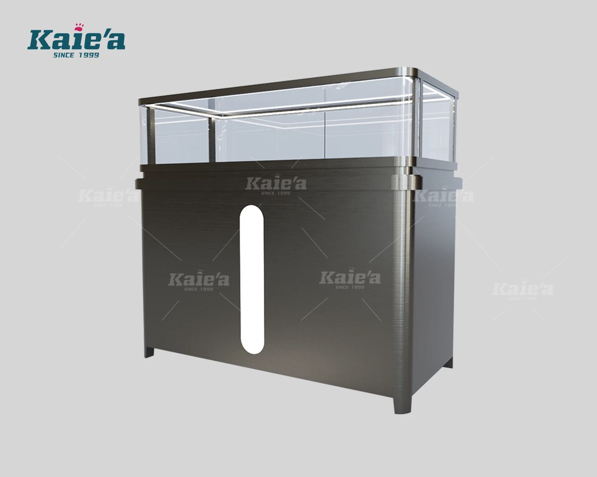 Vitrine &agrave; bijoux en acier inoxydable fonc&eacute;