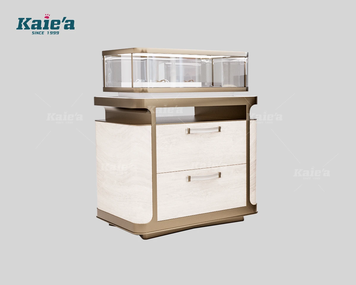 Vitrine de rangement pour bijoux en cuir et bois bicolores