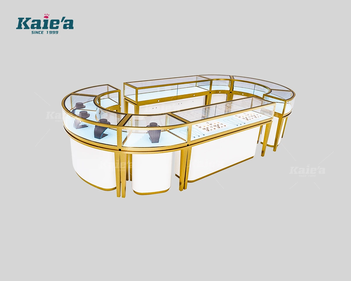 Vitrine de bijoux d'&icirc;le incurv&eacute;e ovale